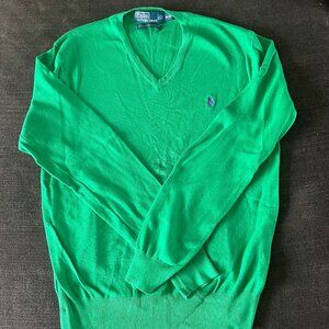 Vintage Ralph Lauren POLO GREEN COTTON SWEATSHIRT with PURPLE LOGO - Size Medium